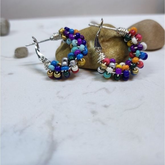 Handmade new! Beaded hoops glass beads - Picture 7 of 12